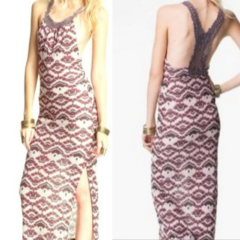 FREE PEOPLE| Floral Crochet Maxi Slit Dress | NWOT